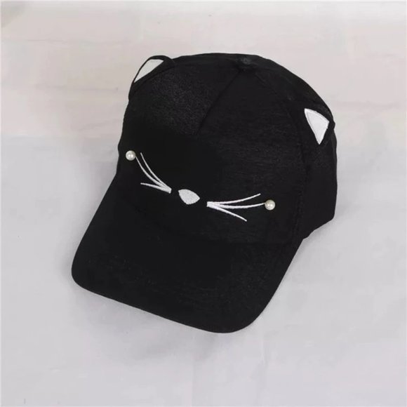 Cat Ears Baseball Cap Hat Cute Black Cat Whiskers Lightweight Sun Cap - Picture 1 of 4